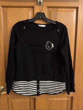 Kinloch Anderson Sweater with Striped Hem and Bear Motif